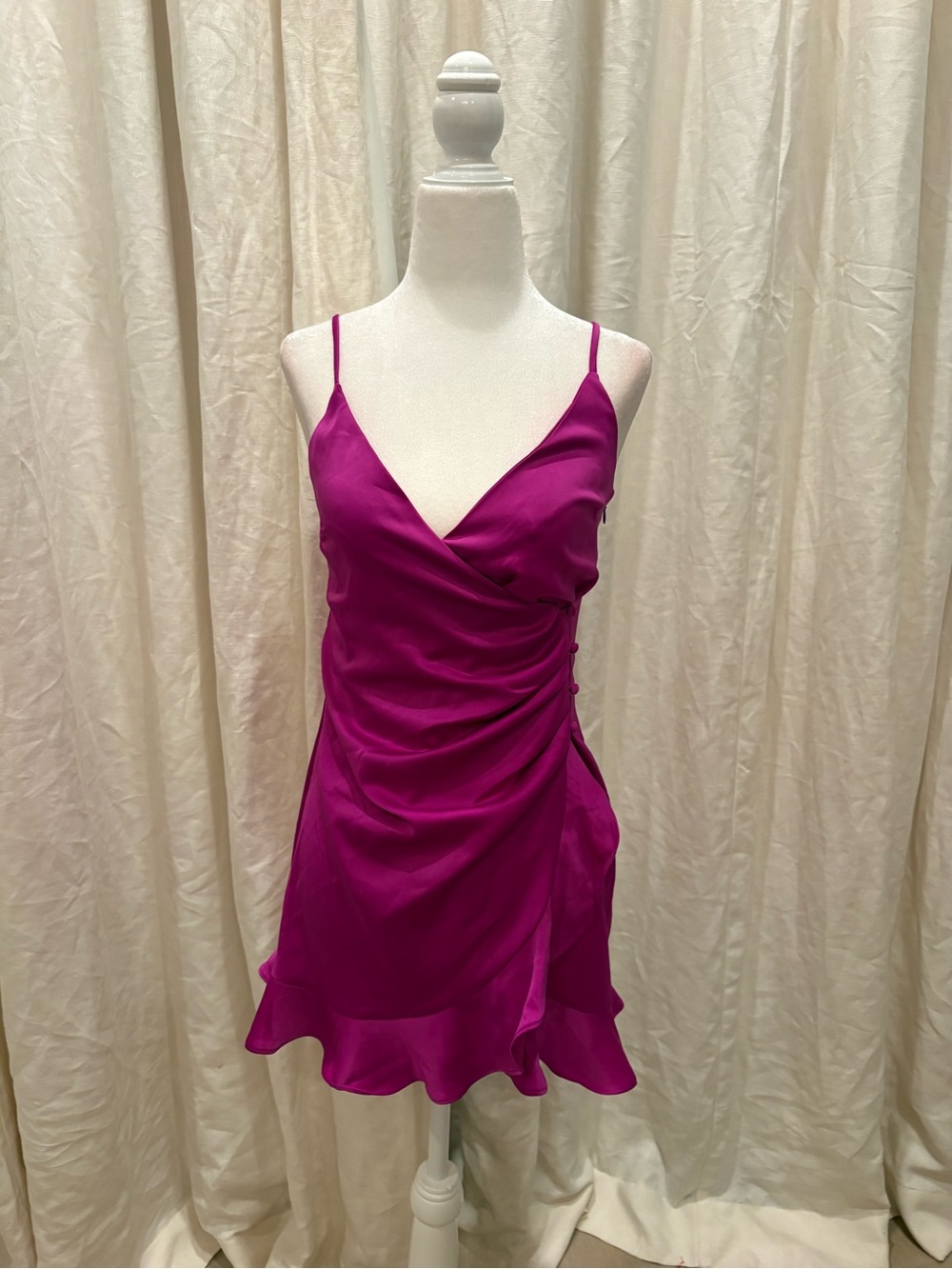 Forever 21 Fuchsia Spaghetti-Strap Ruffle-Hem Mini Dress